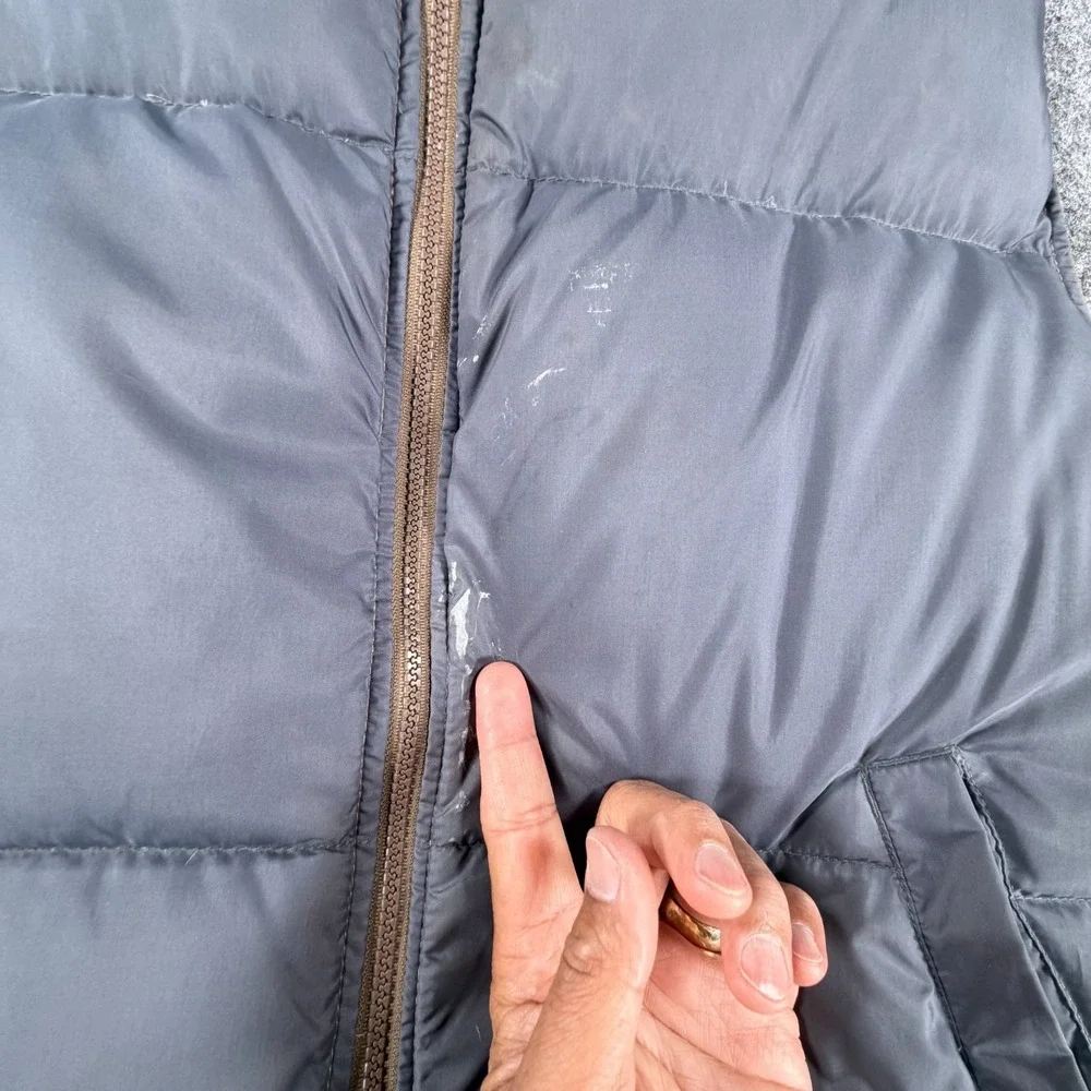 Outdoor Exchange Reversible Down Vest Mens Large Brown Blue Mock Neck Full‎ Zip